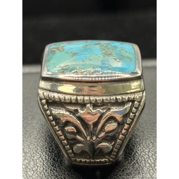New Condition Sterling Silver Turquoise Ring Turkish Design Size 9 - Picture 5 of 11
